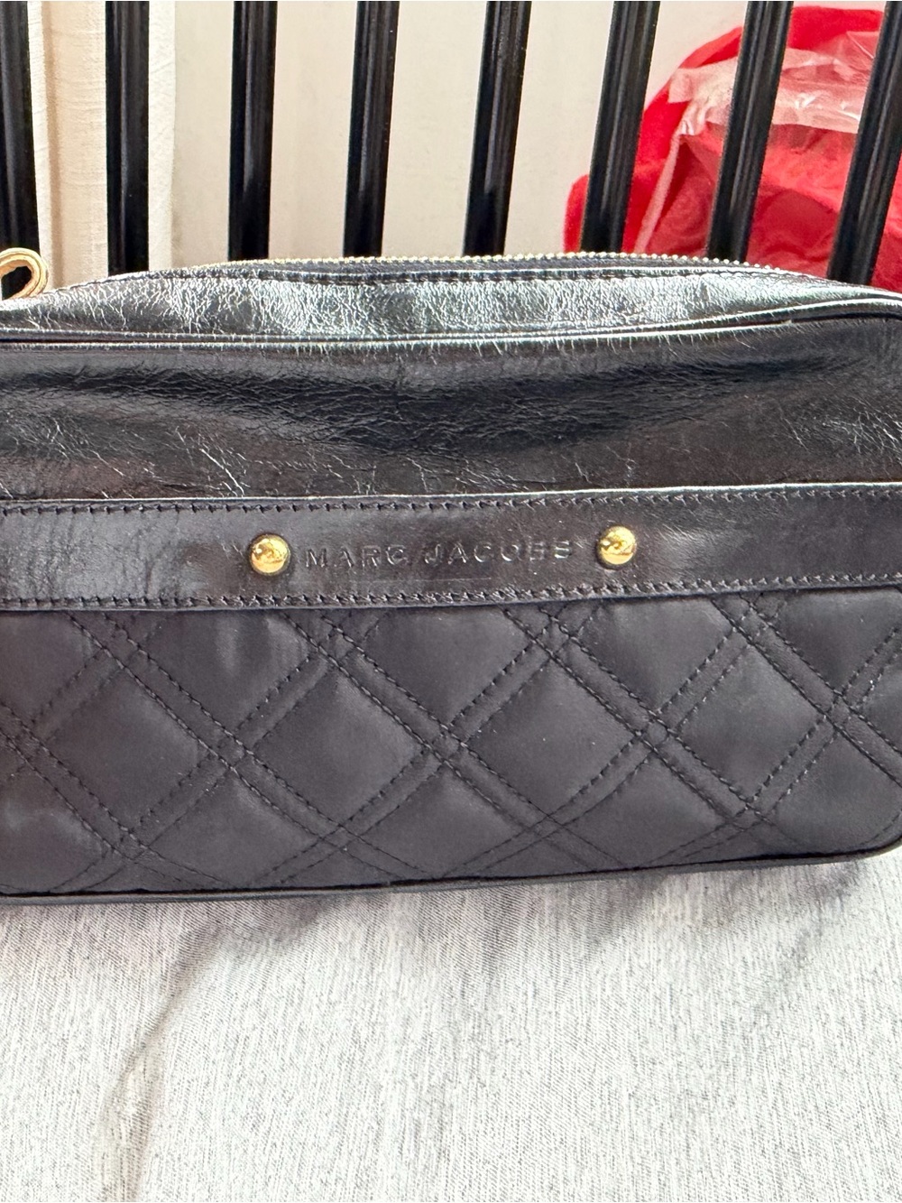 Marc Jacobs Black Quilted Leather Shoulder Bag with Gold Hardware